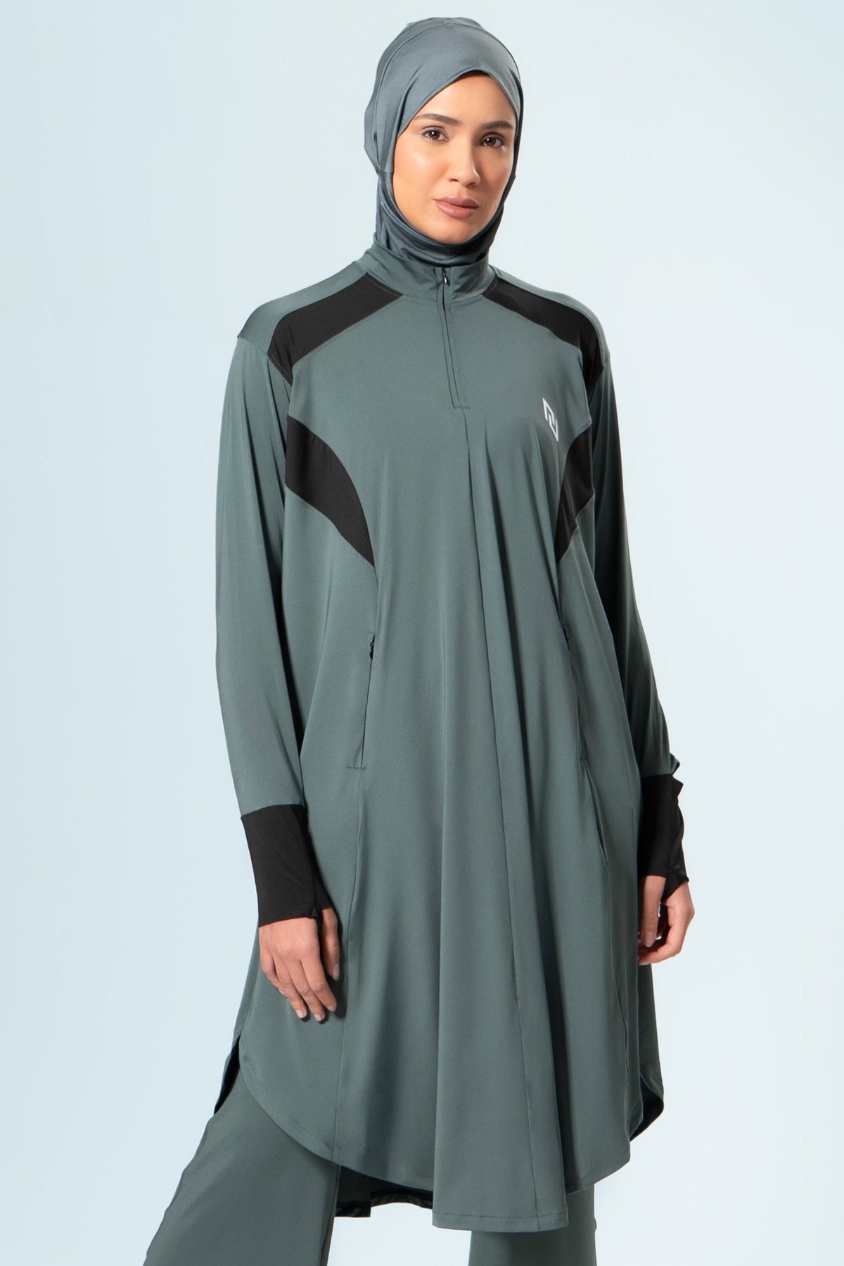 MomentumAir™ Longline Modest Workout Top — Deep Sage