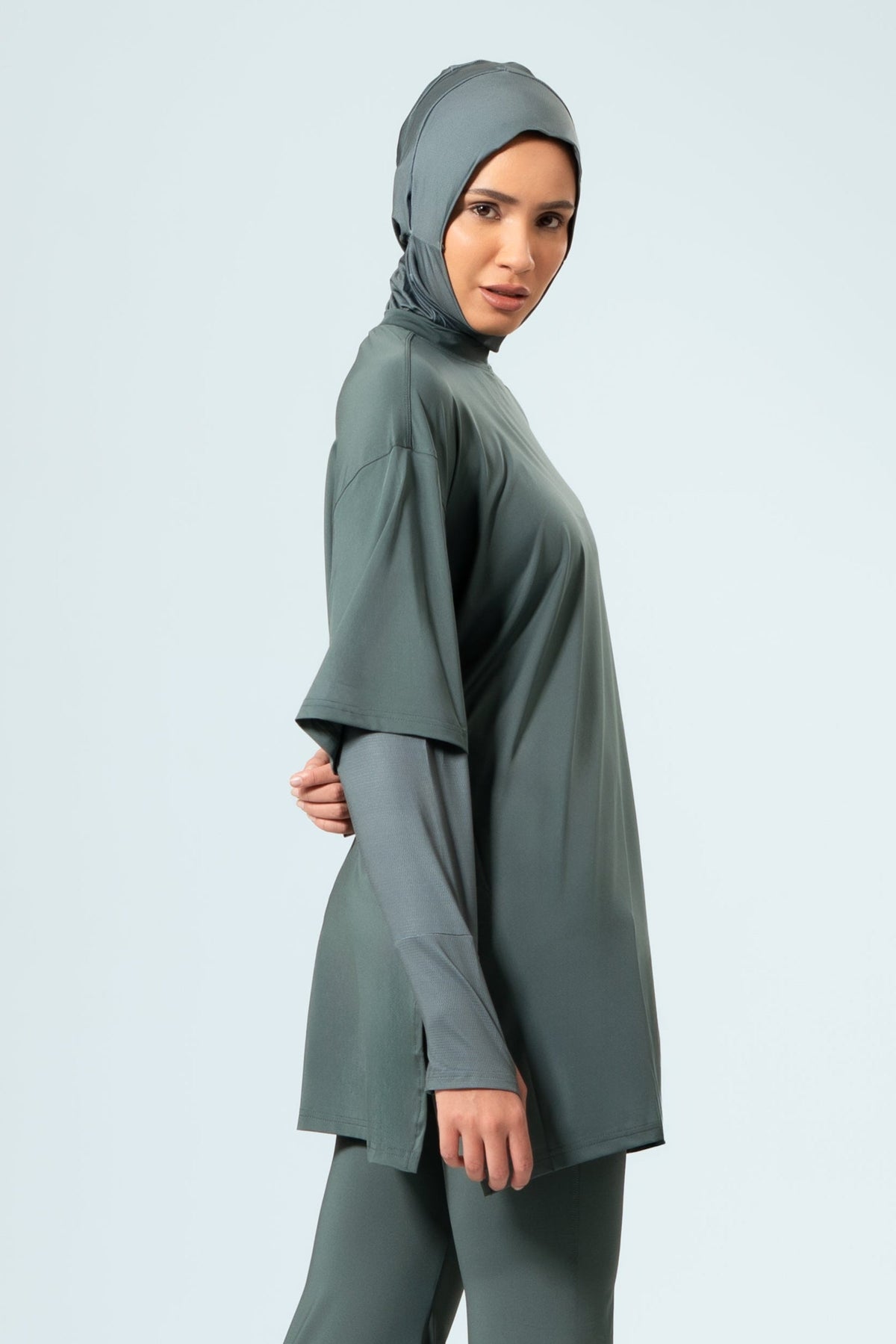 Essential Modest Workout Top — Deep Sage