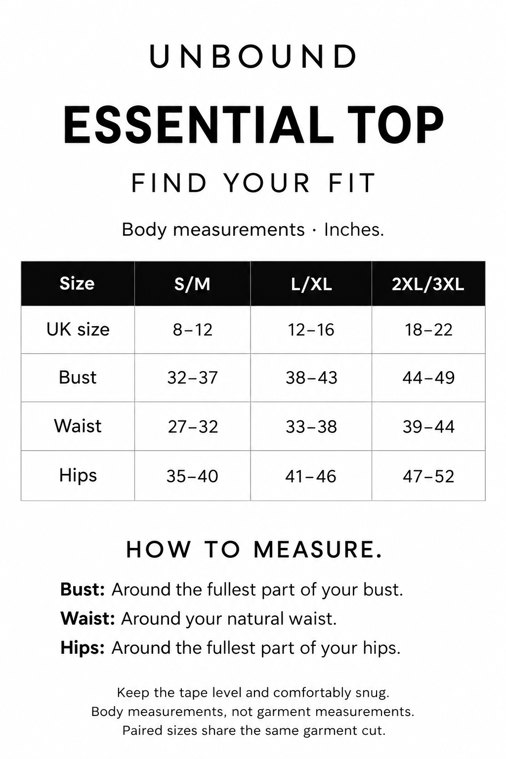 Essential Top size chart