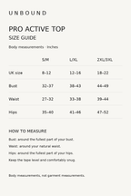 Pro Active Top size chart